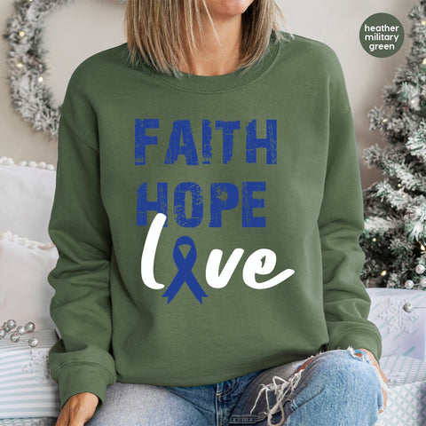 Faith Hope Love DTF Transfer Blue Ribbon Motivational Apparel Ready To Press Inspirational T-Shirt Cancer Awareness
