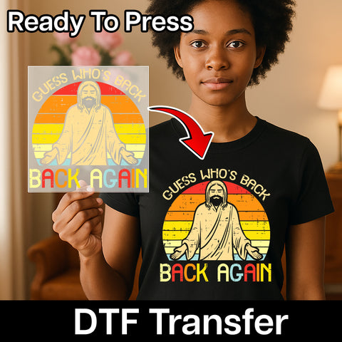 Funny Jesus Comeback DTF Transfer for Easter Pop Culture Tee | Retro Religious Humor Iron-On for Church & Group Celebrations