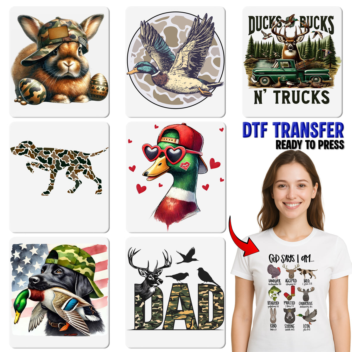 Camouflage Deer DTF Transfer for Outdoor Enthusiasts Shirt or Sweatshirt Rustic Nature Apparel