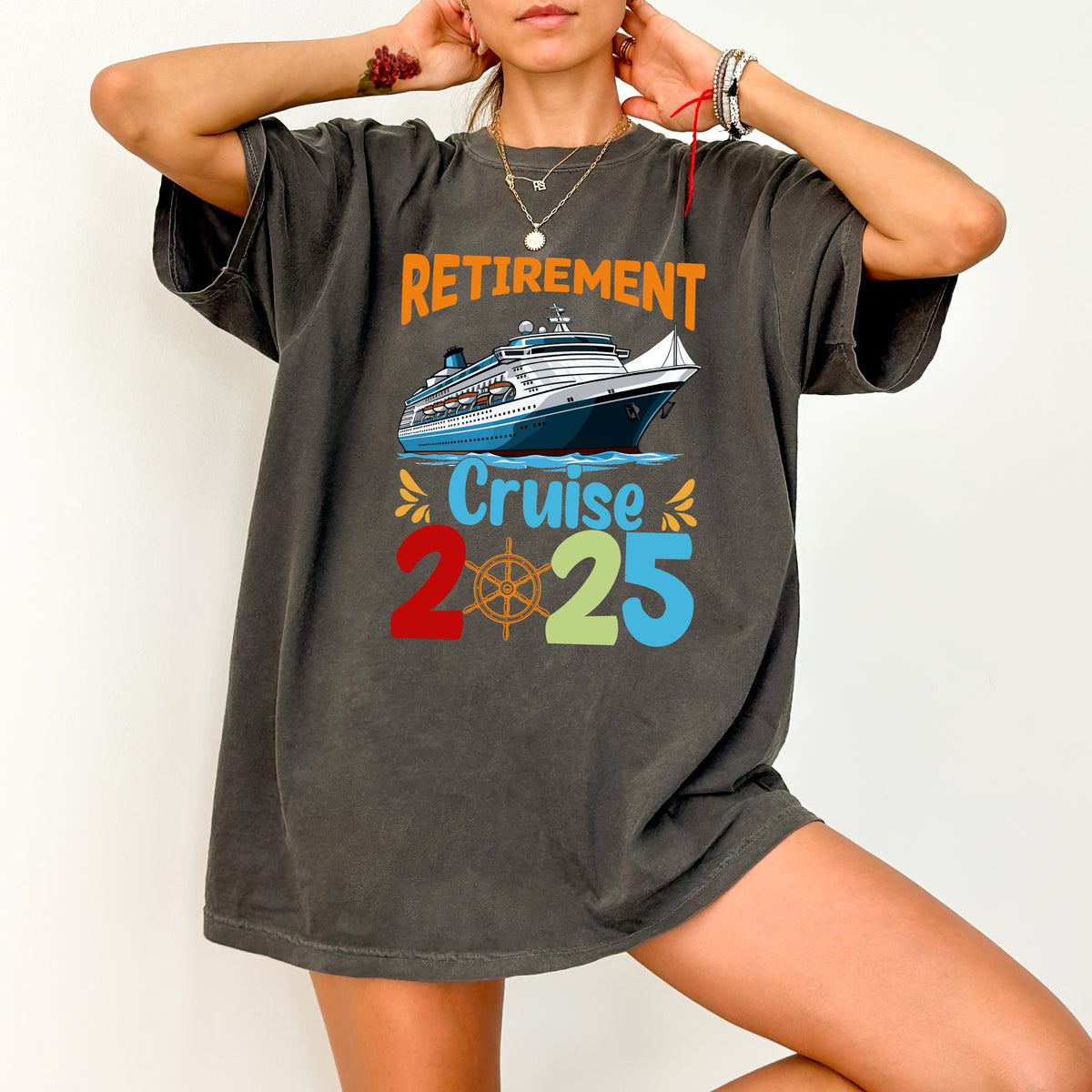 Retirement Cruise 2025 DTF Transfer - Nautical Fun & Celebratory Iron-On Design for T-Shirt, Perfect Gift for Retiree Parties & Sailors
