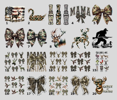 Camouflage Bow & Mallard Duck Hunting-Themed DTF Transfer for Rustic Nature Enthusiast Apparel