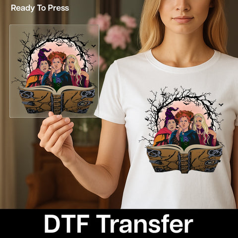 Funny Halloween Witch Trio DTF Transfer for Spooky Season Apparel, Ready to Press Iron-On for Halloween Party Shirts