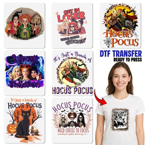 Cute Horror Movie Fan Halloween DTF Transfer for Women Shirt | Funny Witch & Pumpkin Ready To Press Iron-On Apparel Design
