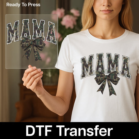 Camo Mama Iron-On DTF Transfer for Military Moms Ready To Press T-shirt Outdoor Theme Mother's Day Apparel