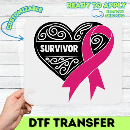 Breast Cancer Awareness Pink Ribbon DTF Transfer for Shirts, Ready To Press Minimalist Iron-On for Fundraiser Apparel