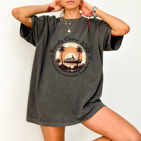 Retro Family Cruise DTF Transfer for Vacation, Cute Sunset Shirt Design, Ready to Press Iron-On for Group & Family Apparel