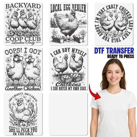 Charming Chicken DTF Transfer for Funny Farm Life Apparel & Gifts - Perfect for Chicken Enthusiasts & Backyard Farmers