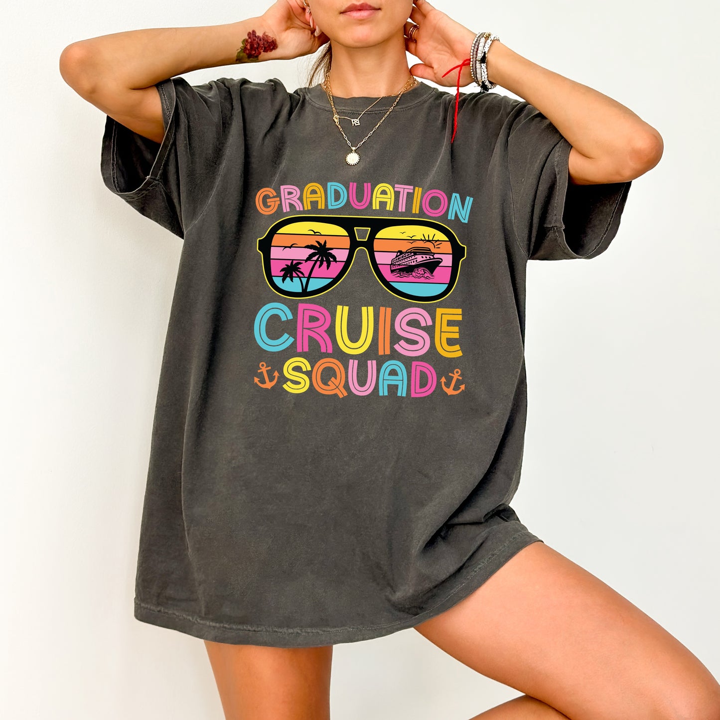 Vibrant Graduation Cruise Squad DTF Transfer | Ready To Press Tropical Travel T-Shirt for Graduate Group Celebration