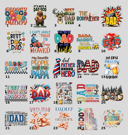 Father's Day funny dtf transfer ready to press iron-on, Dada Daddy Dad Bruh beer mugs retro dad design for men t-shirt & sweatshirt apparel