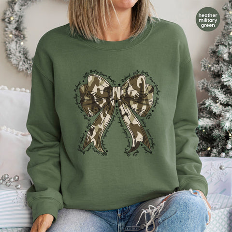 Camouflage Bow DTF Transfer Ready To Press Iron-On Cute Country Chic T-Shirt Outdoor Enthusiasts Camping Apparel