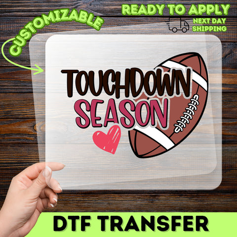Football Season Cute Touchdown Heart DTF Transfer Ready To Press Iron-On T-shirt for Sports Fans & Family Tailgate Apparel
