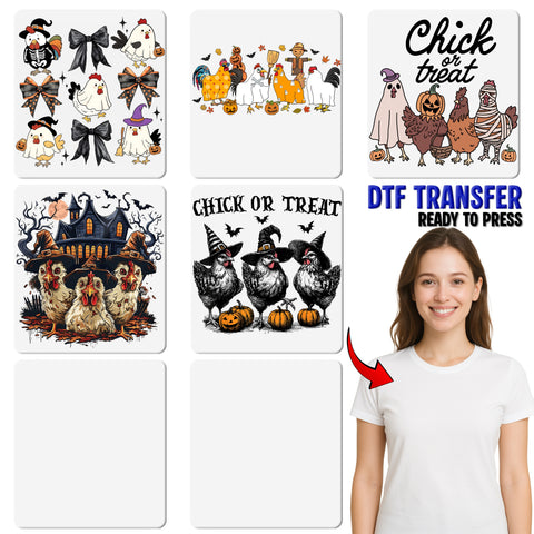 Cute Farm Animals Halloween DTF Transfer Ready To Press Chickens Costume T-Shirt for Family Apparel & Party