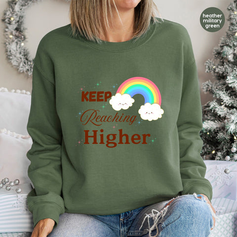 Cute Motivational Rainbow & Smiling Clouds DTF Transfer for Teachers & Students Apparel, Ready To Press Inspirational Design