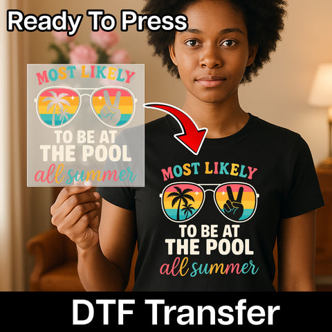 Retro Boho Summer Vibes DTF Transfer - Cute Poolside & Vacation Iron-On Design for T-shirts or Sweatshirts