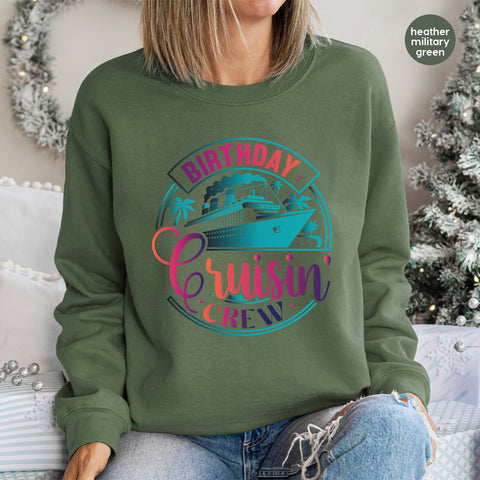 Birthday Cruise Celebration Retro Tropical DTF Transfer, Ready To Press Iron-On for Shirts, Birthday Cruisin' Crew T-Shirt Design