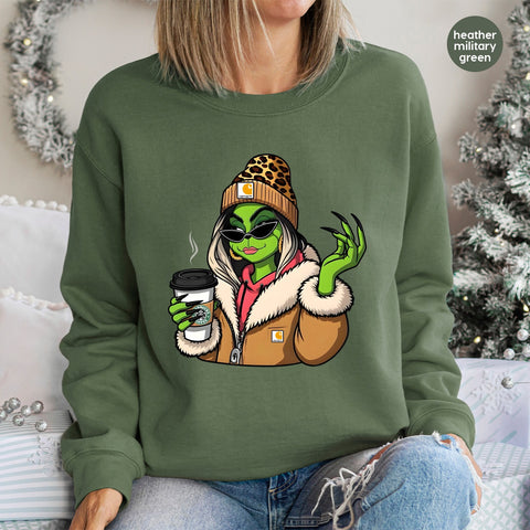 Funny Cool Alien Coffee Vibe DTF Transfer Ready To Press for Urban Pop Culture Sweatshirts & Streetwear Apparel