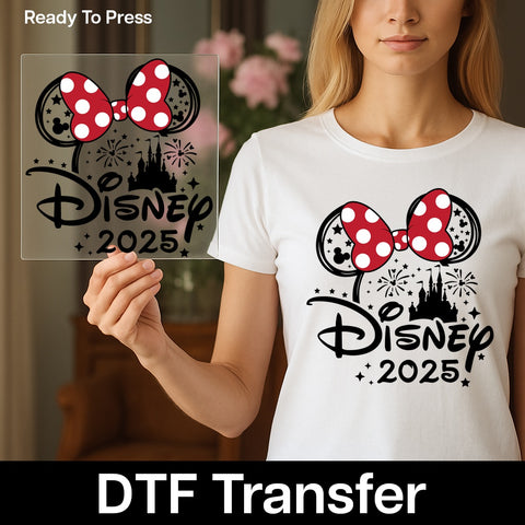 Cute Cartoon Character Polka Dot Bow DTF Transfer - Ready to Press Iron-On for Family Outings, Theme Park Apparel