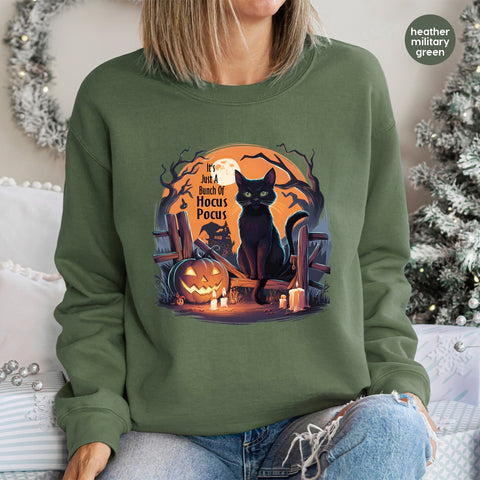 Funny Halloween Black Cat & Pumpkin DTF Transfer Iron-On for Cute Party T-Shirt, Ready to Press Hocus Pocus Theme Apparel