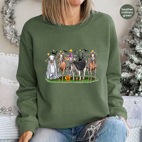 Funny Halloween Goat DTF Transfer for Animal Lovers T-Shirt, Ready to Press Iron-On Ghost Skeleton Design for Group Party Outfit