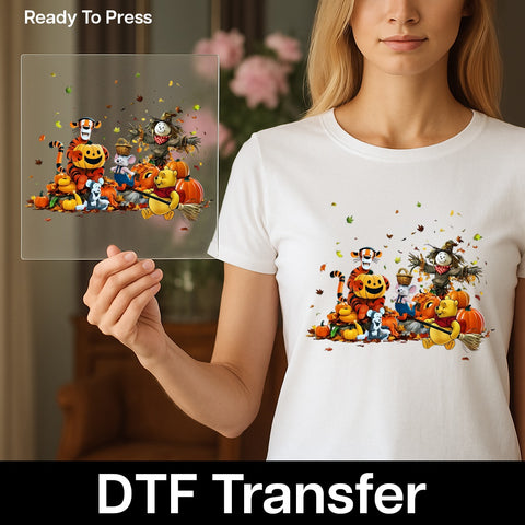 Cute Fall Cartoon Animals & Scarecrow DTF Transfer for Halloween Family Apparel Ready To Press