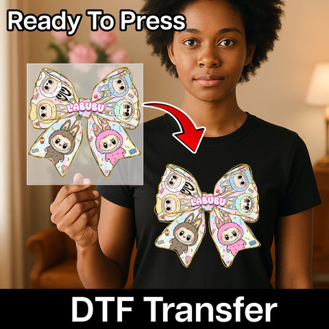 Cute Animal Bow DTF Transfer for Kids Apparel - Playful Cartoon Characters Ready To Press Iron-On Design for Group Celebrations