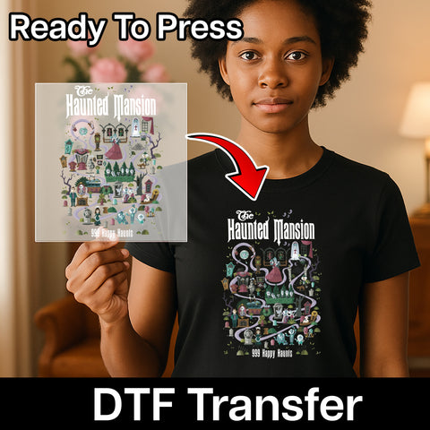 Funny Haunted Mansion 999 Happy Haunts Halloween DTF Transfer Iron-On for Disney Enthusiast Shirts