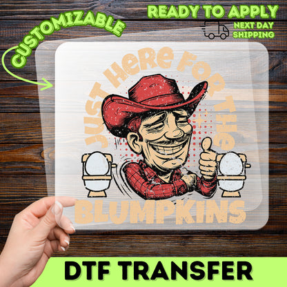 Funny Halloween Cowboy DTF Transfer, Ready to Press Blumpkins Humor Iron-On for Adult Party Shirts, Retro Comic T-shirt Design
