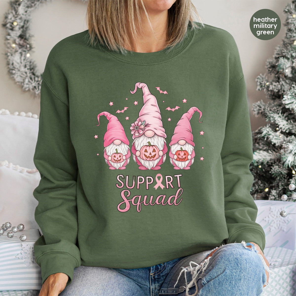 Cute Gnome DTF Transfer Halloween Breast Cancer Awareness Iron-On T-shirt for Support Squads & Family