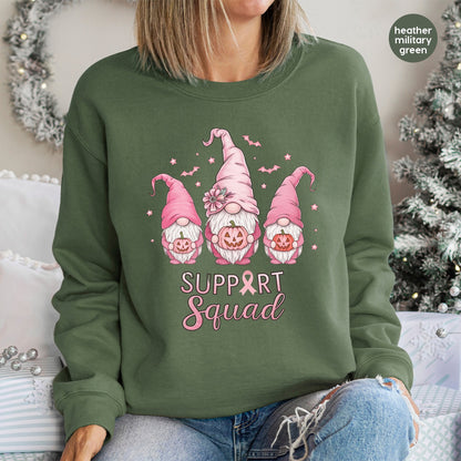 Cute Gnome DTF Transfer Halloween Breast Cancer Awareness Iron-On T-shirt for Support Squads & Family