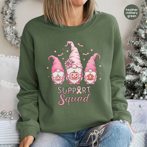 Cute Gnome DTF Transfer Halloween Breast Cancer Awareness Iron-On T-shirt for Support Squads & Family