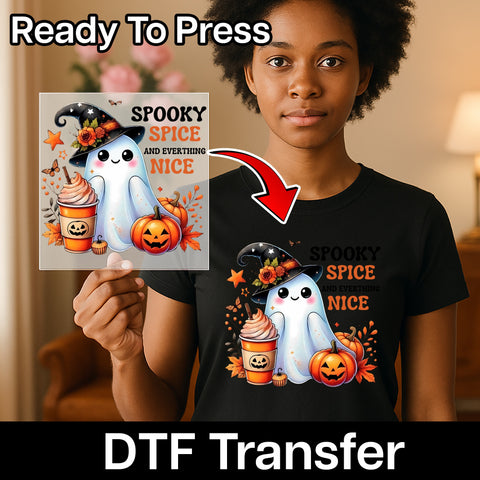 Cute Halloween Ghost Iron-On DTF Transfer for Pumpkin Spice Lovers Apparel & Fall Festival Fun