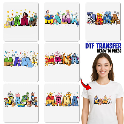 Cute Mother's Day DTF Transfer featuring Classic Cartoon Characters for Family T-Shirts & Sweatshirts