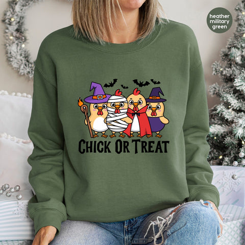 Funny Halloween Chick or Treat DTF Transfer | Cute Chicken Costume Iron-On | Ready to Press Design for Family & Kids Apparel