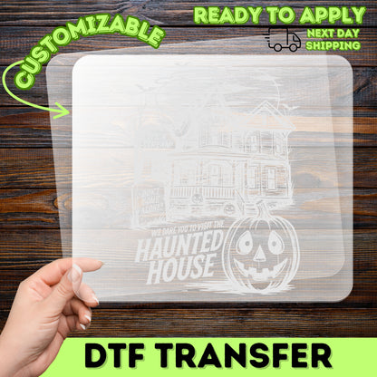 Spooky Halloween Haunted House DTF Transfer for Group Apparel - Vintage Gothic Comic Style T-shirt Design