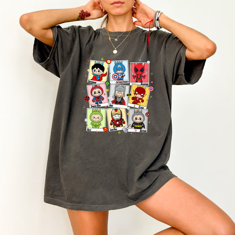 Cute Superhero Cartoon Mashup Halloween Iron-On DTF Transfer, Ready To Press Comic Character Apparel for Teens & Pop Culture Fans