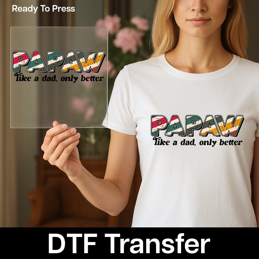 Retro Papaw DTF Transfer Father's Day Gift Iron-On for Vintage Grandpa Shirt & Personalized Family Apparel