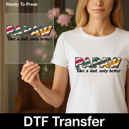Retro Papaw DTF Transfer Father's Day Gift Iron-On for Vintage Grandpa Shirt & Personalized Family Apparel