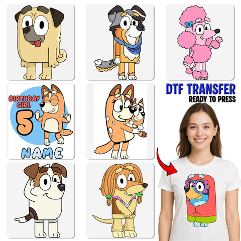Cartoon Dog Family Fun DTF Transfer for Cute T-shirts & Apparel | Ready to Press Iron-On for Dog Lovers & Families