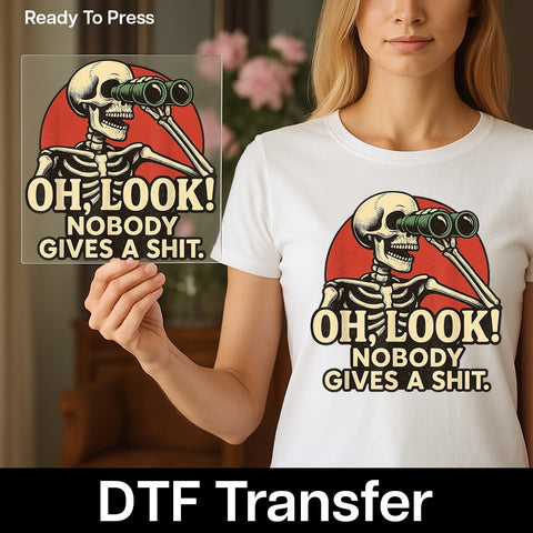 Funny Halloween Skeleton DTF Transfer - Snarky Binoculars Design for T-Shirts & Hoodies - Ready to Press Dark Humor Apparel