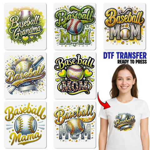 Glitzy Baseball Mom DTF Transfer Ready To Press Iron-On for Cute Sports T-Shirt Apparel