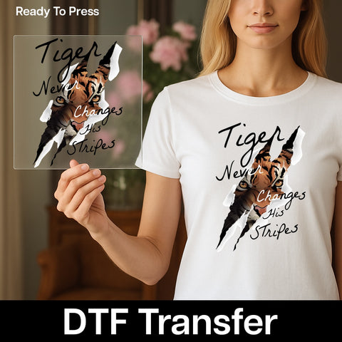 Tiger Peeking Realistic Adventure DTF Transfer Iron-On for Motivational Team Apparel & Wildlife Enthusiasts