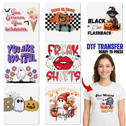 Halloween Cute Ghost DTF Transfer for T-shirts & Sweatshirts: Let's Go Ghouls Iron-On for Fun Group Celebrations