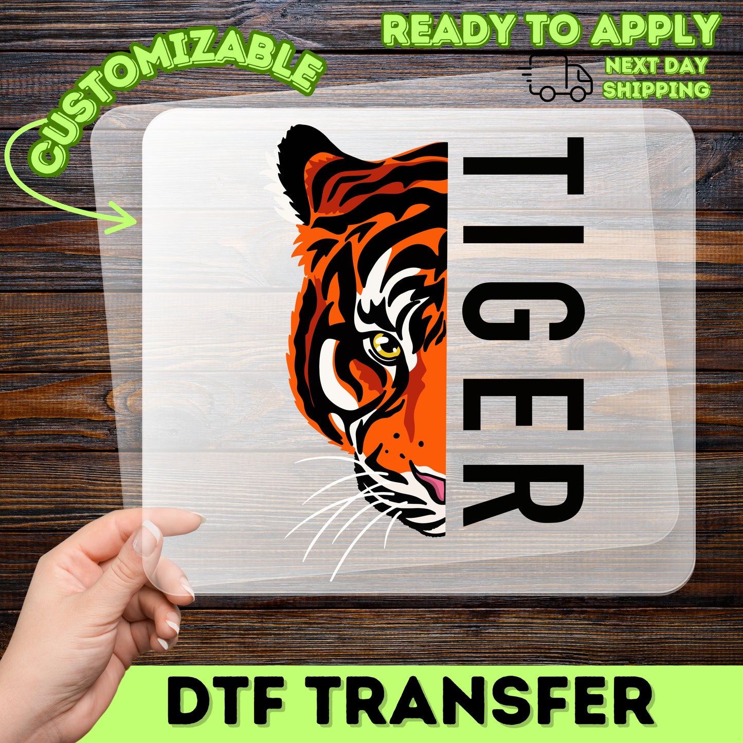 Fierce Tiger Face DTF Transfer, Ready To Press Wildlife Theme for Animal Lover Apparel, Bold Jungle Nature T-Shirt Design