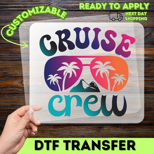 Retro Cruise Crew Iron-On DTF Transfer for Family Vacation Shirts & Group Trips - Fun Tropical & Nautical Beach Design