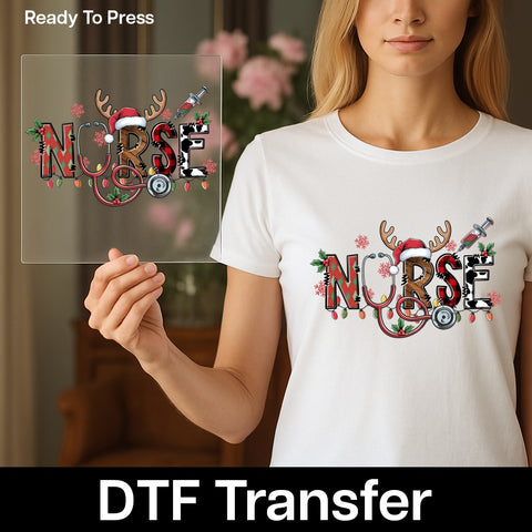 Cute Christmas Nurse DTF Transfer, Ready To Press Holiday NURSE Design, Funny Medical Apparel for Healthcare Professionals