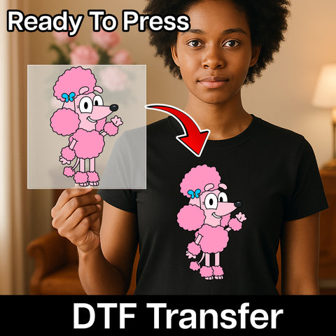 Cute Cartoon Poodle DTF Transfer for Pet Lover Apparel - Ready to Press Iron-On Design for Family Matching T-Shirts & Sweatshirts