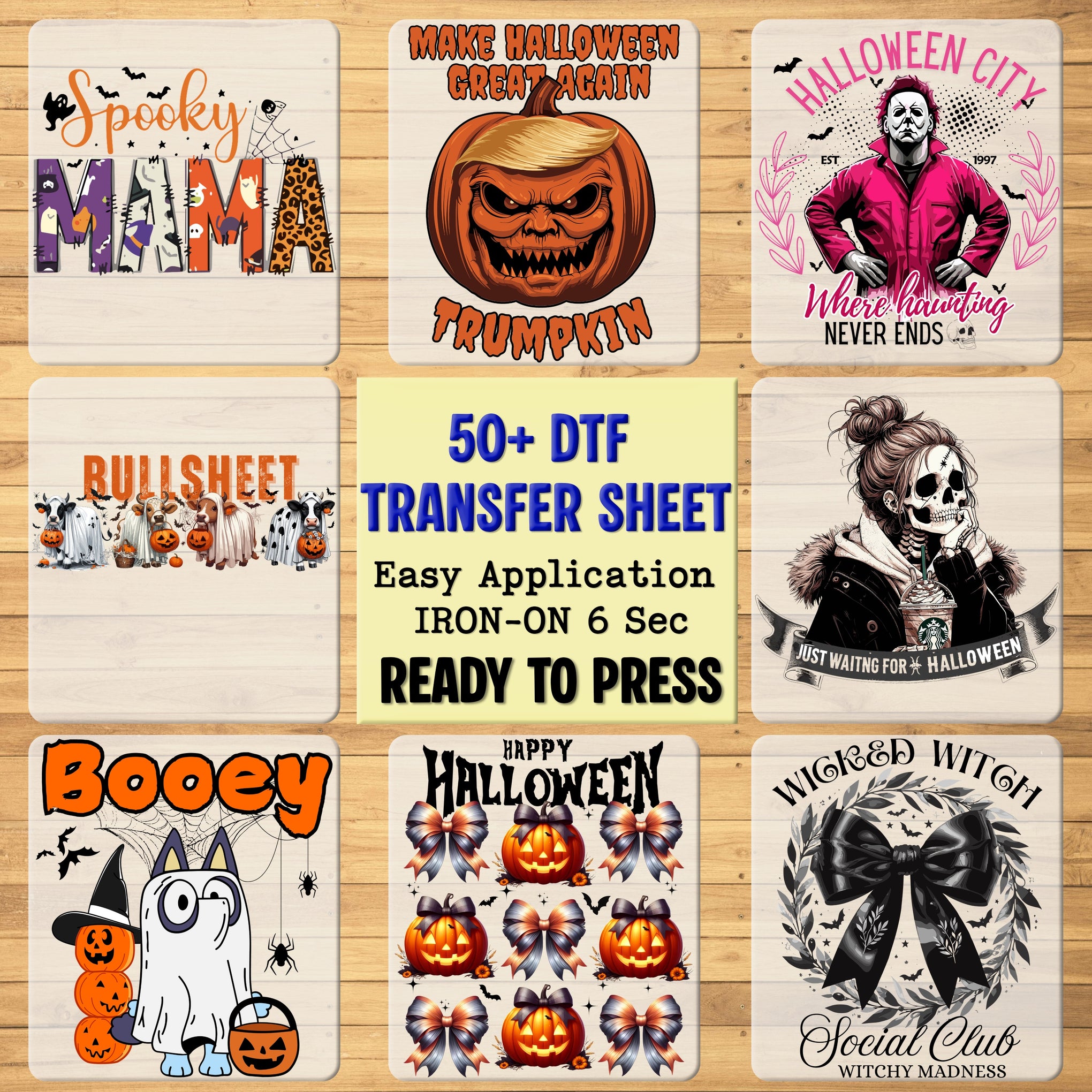 Spooky & Humorous Halloween DTF Transfer for Horror Lovers - Retro Comic Coffee Theme for Shirts & Hoodies