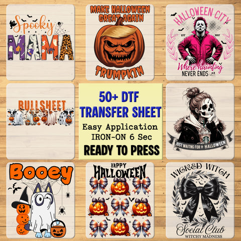 Spooky & Humorous Halloween DTF Transfer for Horror Lovers - Retro Comic Coffee Theme for Shirts & Hoodies