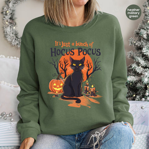 Cute Halloween Cat & Pumpkin DTF Transfer, It's Just A Bunch Of Hocus Pocus for T-shirt, Spooky Funny Party Ready To Press Iron-On