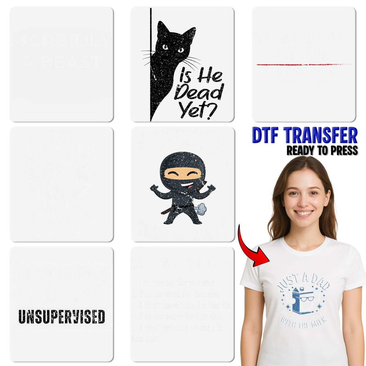 Funny Halloween Black Cat DTF Transfer - Cute 'Is He Dead Yet?' Design for T-Shirt & Sweatshirt - Ready To Press Apparel for Cat Lovers